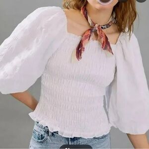 Maeve Anthropologie Puff-Sleeve Smocked Women's Top size xl